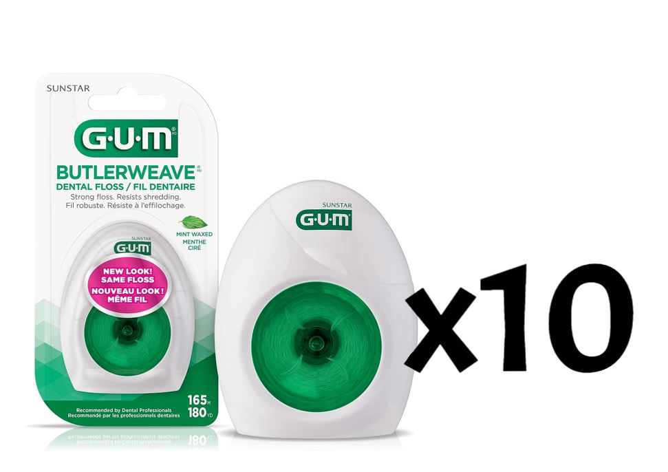 Sunstar GUM ButlerWeave Dental Floss Mint Waxed 165M 10 Count From Canada