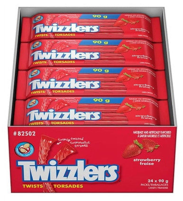 Twizzlers Licorice Candy, Strawberry Twizzelators, 90g Each 24 Bags