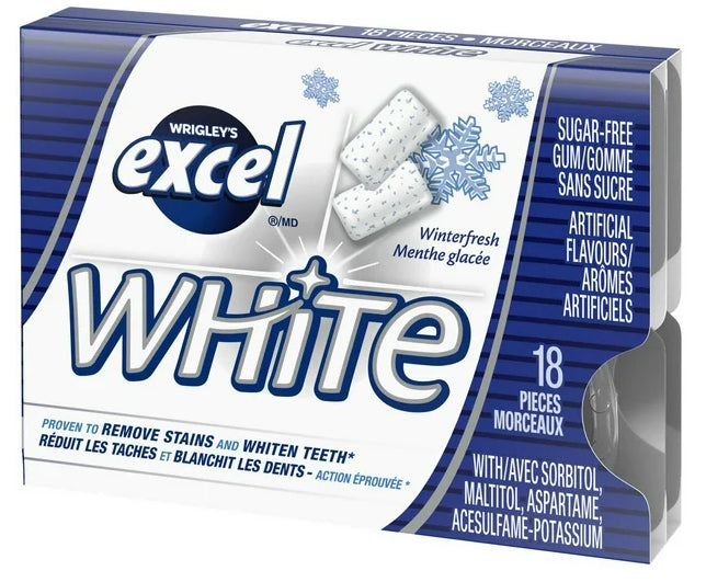 EXCEL, White Winterfresh, Teeth Whitening Sugar Free Chewing Gum, 18pc x 3