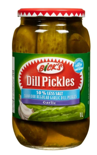 Bick's 50% Less Salt Garlic Whole Dill Pickles, 1L