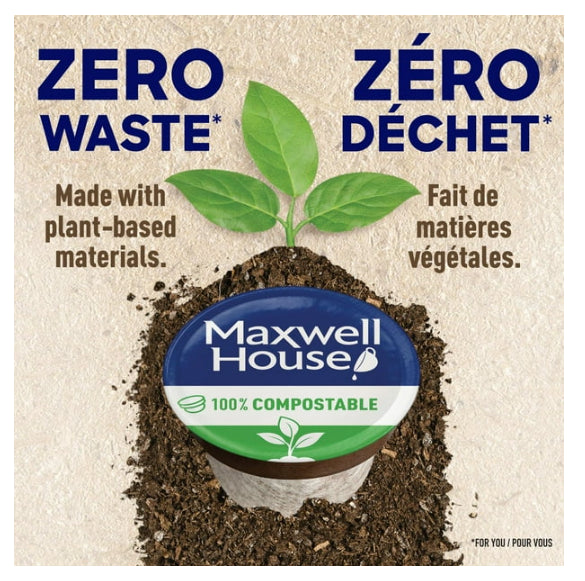 Maxwell House Original Roast Coffee 100% Compostable K Cup Coffee Pods, 12 Pods, 114g