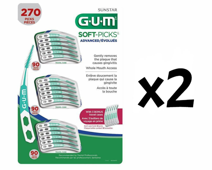 Sunstar GUM Soft Picks Advanced 270 Picks 2 Count Includes 3 On The Go Cases