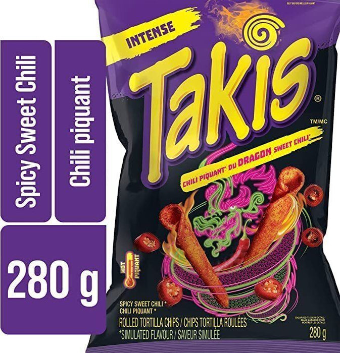 Takis Dragon Sweet Chili Rolled Tortilla Chips, 280g/9.8oz, 3 BAGS