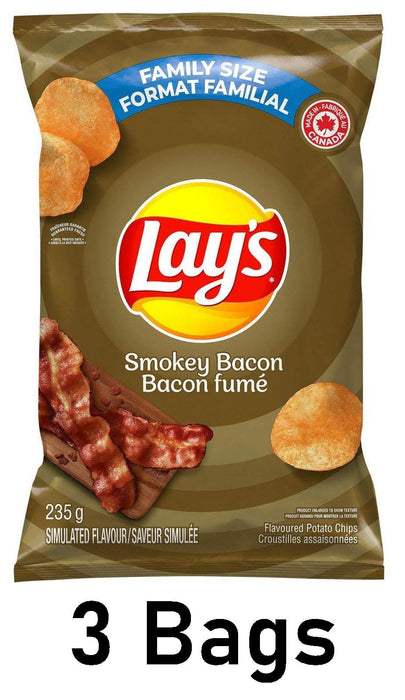 Lays Smokey Bacon Potato Chips, 235g/ 8.3oz Each 3 Bags