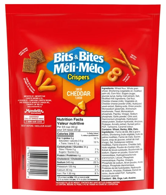 Crispers Bits & Bites Cheddar Snack and Cracker Mix, 145g