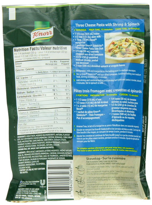 Knorr Sidekicks Three Cheese Pasta Side Dish 133g/4.69oz Each 8 Pouches