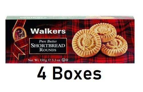 Walkers Pure Butter Shortbread Rounds, 5.3oz Each 4 Boxes