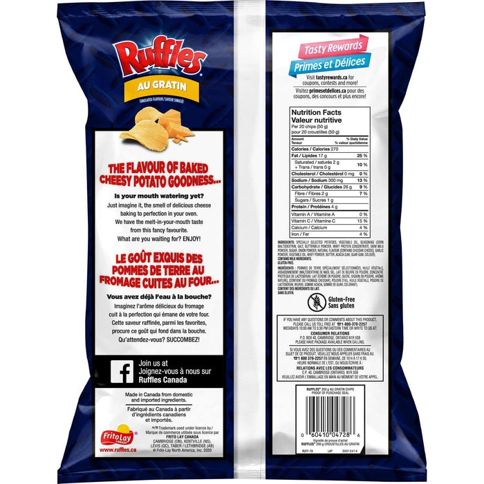 Ruffles Au Gratin Cheddar Potato Chips 200g/7.05oz, 4 BAGS