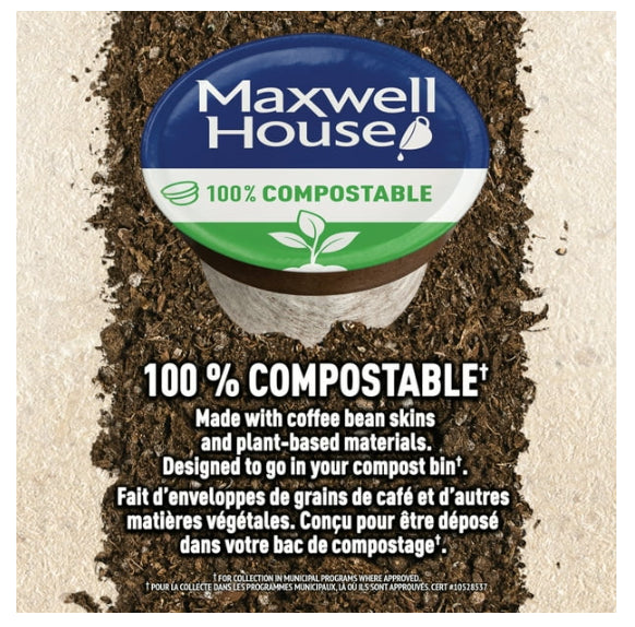 Maxwell House Original Roast Coffee Certified Compostable K-Cup Coffee Pods, 30 Pods, 285g