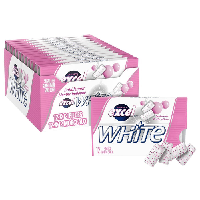 Excel White Sugar-Free Gum, Bubblemint, 12 Count