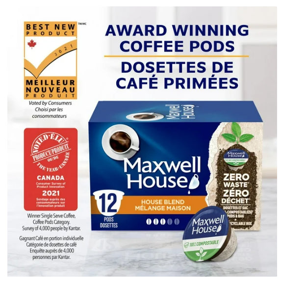 Maxwell House House Blend Coffee 100% Compostable Pods, 12 Pods, 117g