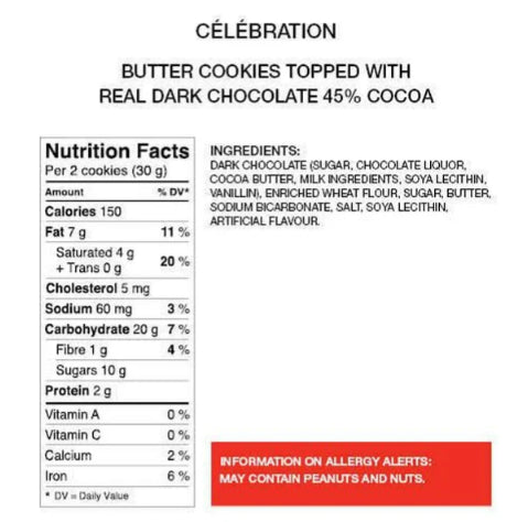 Celebration Dark Chocolate 45% Cocoa Butter Cookies, 240g