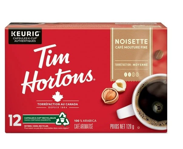 Tim Hortons Hazelnut Light Medium Roast Coffee, Keurig K-Cups, 12ct, 120g