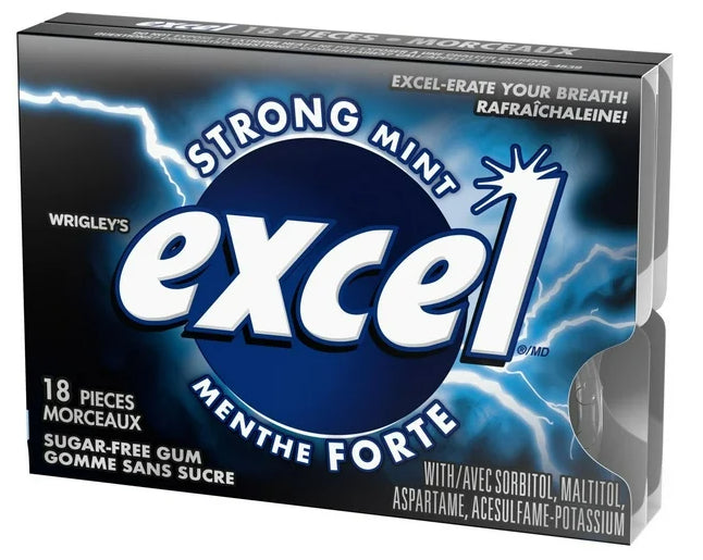 EXCEL, Strong Mint Flavored Sugar Free Chewing Gum, 18 Pieces, 3 Packs, 25g