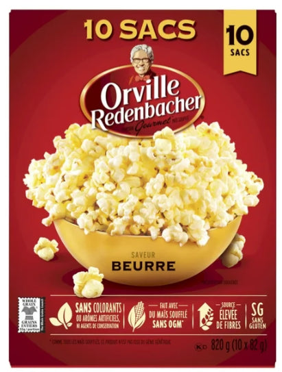 Orville Redenbacher Popcorn Microwave Buttery, Non-GMO, 10 x 82g, 820g