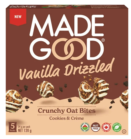 MadeGood Vanilla Drizzled Cookies and Crème Crunchy Oat Bites, 5 x 24g, 5pk