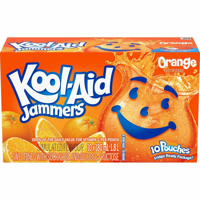 4 Boxes of Kool-Aid Jammers Orange, 10 Pouches 180ml/6.1oz each