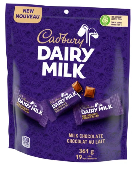 Cadbury Dairy Milk, Milk Chocolate Mini Bars, The Classic Creamy Taste, 19 Bars, 361g