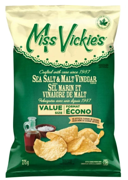 Miss Vickie's Sea Salt & Malt Vinegar Kettle Cooked Potato Chips, 275g