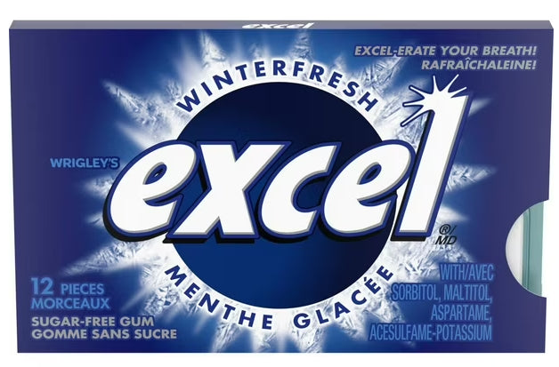 EXCEL, Winterfresh Flavored Sugar Free Chewing Gum, 12 Pieces, 1 Pack, 16.8g