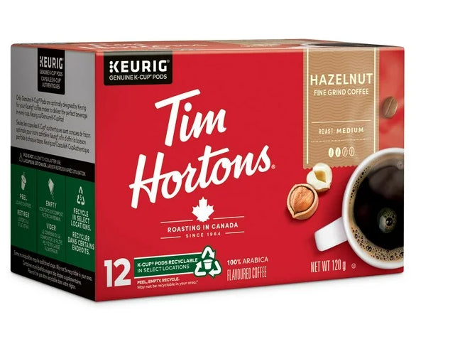 Tim Hortons Hazelnut Light Medium Roast Coffee, Keurig K-Cups, 12ct, 120g