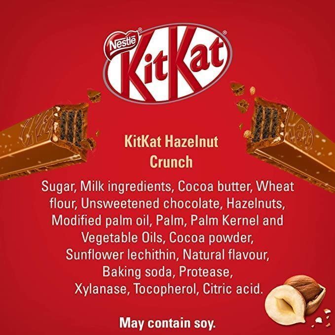 Kit Kat Hazelnut Crunch Wafer Bar 120g/4.2oz Each 4 Large Bars