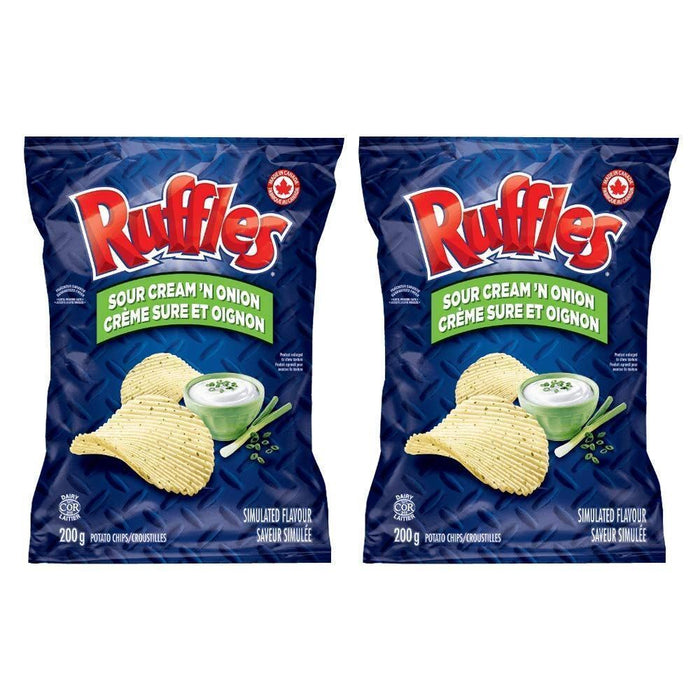 Ruffles Sour Cream 'n Onion Potato Chips 200g Each 2 Bags