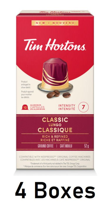 Tim Hortons Coffee Capsules Classic Lungo Nespresso Pods 52g Each 4 Boxes