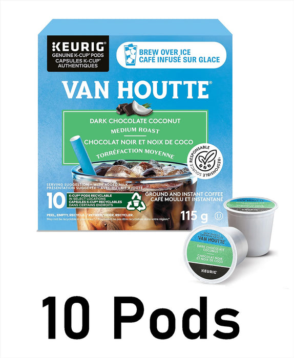 Van Houtte Brew Over Ice Dark Chocolate Coconut Medium Roast Coffee, 10 K-Cups