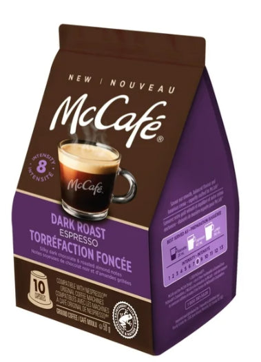 McCafe Espresso Dark Roast Coffee Capsules, Nespresso Original Line Compatible Capsules, 10 Count, 50g