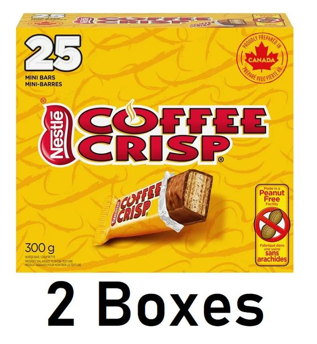 Nestle Coffee Crisp Snack Size Chocolate Bars 25 Pieces Each 2 Boxes (50 Pieces)