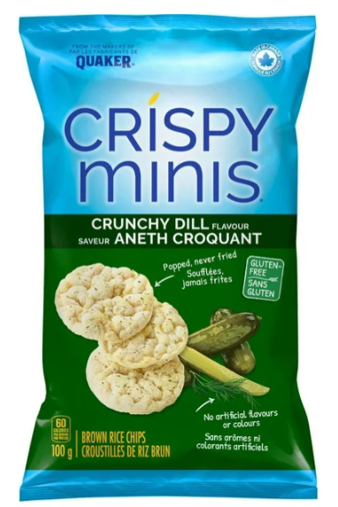 Quaker Crispy Minis Crunchy Dill Flavor Brown Rice Chips, 100g - CanadaGroceryStore