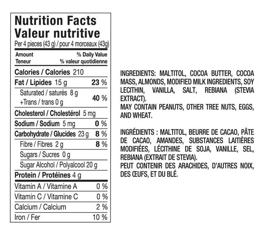 Russell Stover No Sugar Added Almond Milk Chocolate Bar, 85g