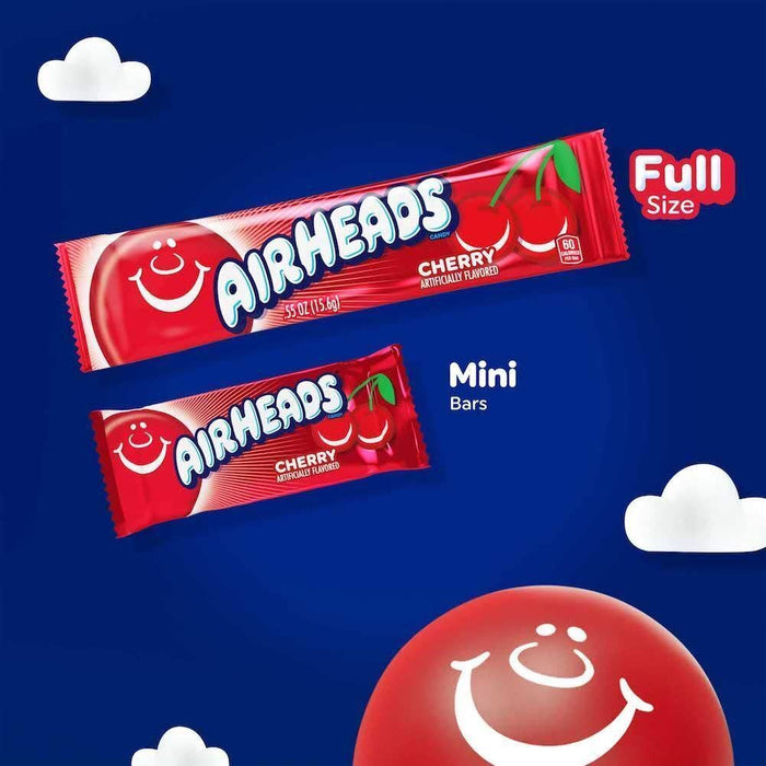 Airheads Candy, Cherry Flavor Full Size Bars, Taffy, Non Melting, 36 Bars