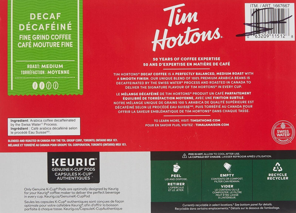 Tim Hortons Single-Serve Decaf K-Cups 840g/29.6oz (80 K-CUPS)