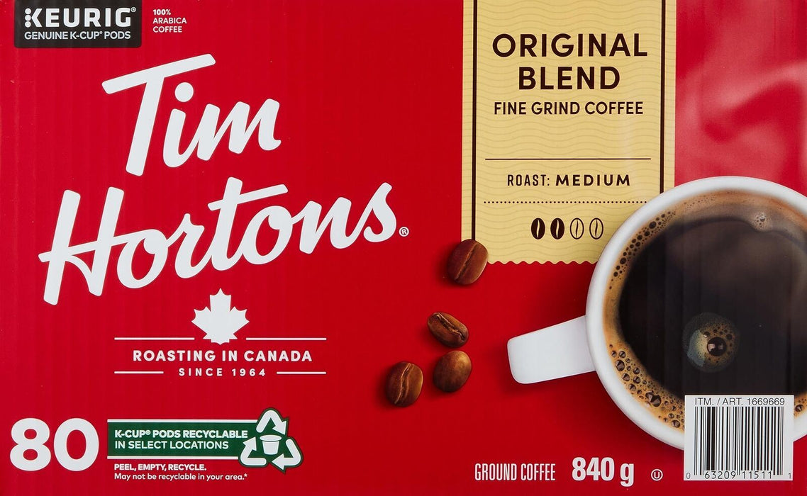 Tim Hortons Original Blend Medium Roast Coffee 80 Single Serve K-Cups for Keurig