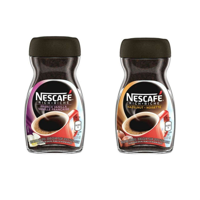 NESCAFE Instant Coffee, 1 Hazelnut and 1 French Vanilla 100g each, 2 JARS