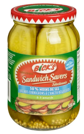 Bick's 50% Less Salt Sandwich Savers Pickles, 500mL