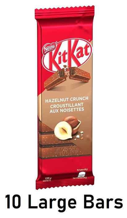 Nestle Kitkat Hazelnut Crunch Wafer Bar 120g/4.2oz Each 10 Large Bars