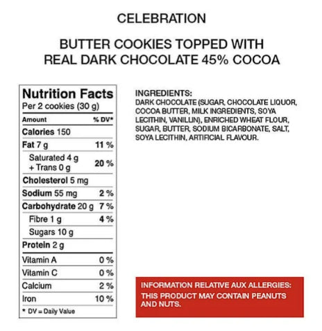 Celebration Dark Chocolate 45% Cocoa Butter Cookies, 240g