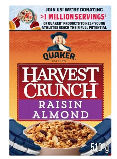 Quaker Harvest Crunch Raisin & Almond Granola Cereal, 510g