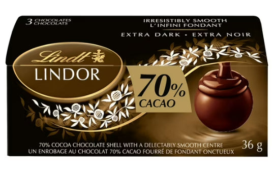 Lindt LINDOR 70% Cacao Dark Chocolate Truffles, Count of 3, 36g, 3x12g,