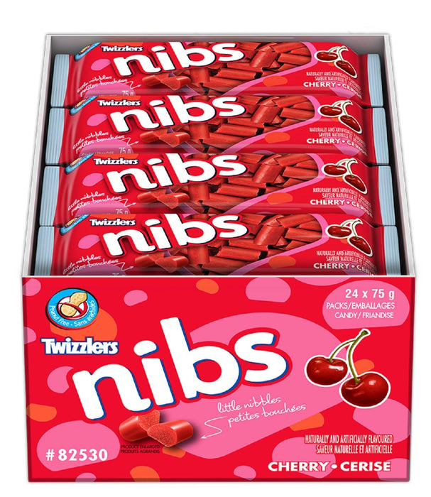 Twizzlers Licorice, Cherry Nibs 75g Each 24 Snack Bags