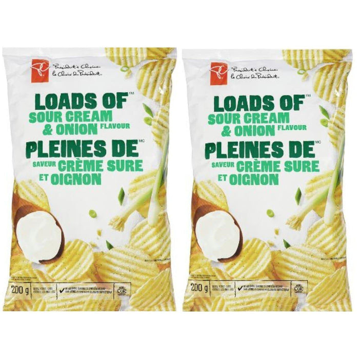 Presidents Choice PC Loads of Sour Cream and Onion Potato Chips 200g/7oz, 2 BAGS