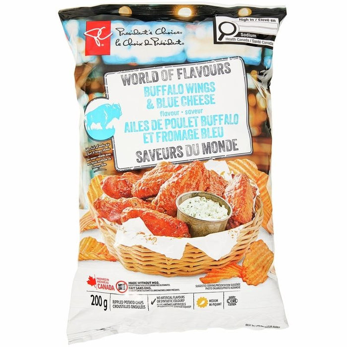 President's Choice Buffalo Wings and Blue Cheese Rippled Potato Chips, 200g