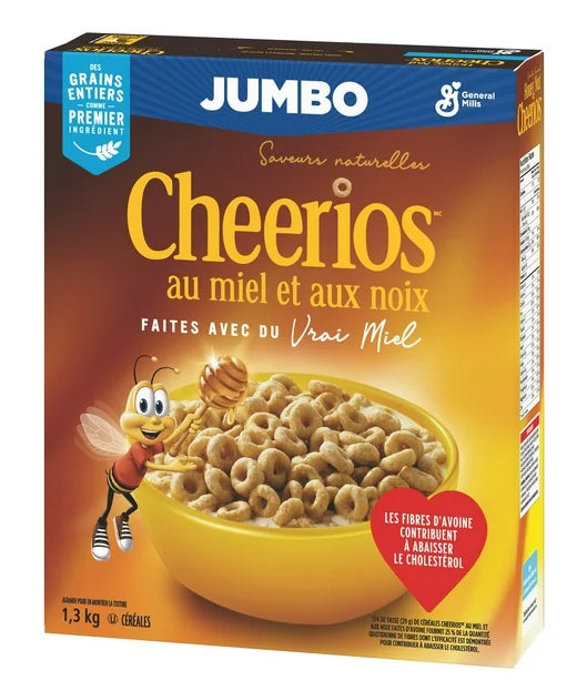 Canadian Honey Nut Cheerios Breakfast Cereal, Jumbo Size, Whole Grains, 1.3kg