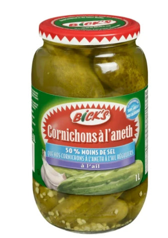 Bick's 50% Less Salt Garlic Whole Dill Pickles, 1L