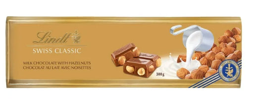 Lindt SWISS CLASSIC Gold Hazelnut Milk Chocolate Bar, 300g