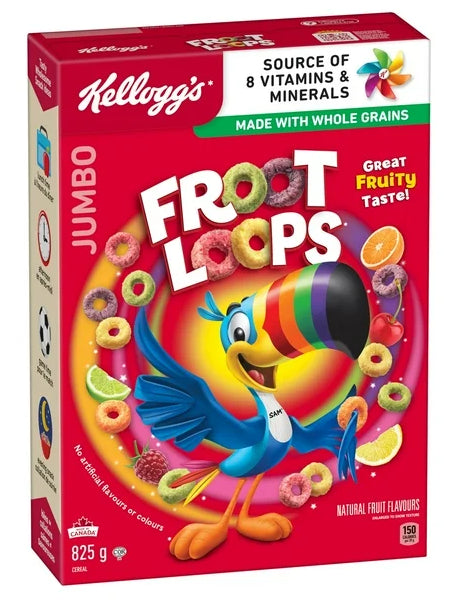 Kellogg's Canadian Froot Loops Breakfast Cereal, Jumbo Size, 825g