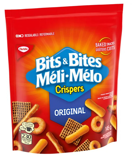 Crispers Bits & Bites Original Snack and Cracker Mix, 145g